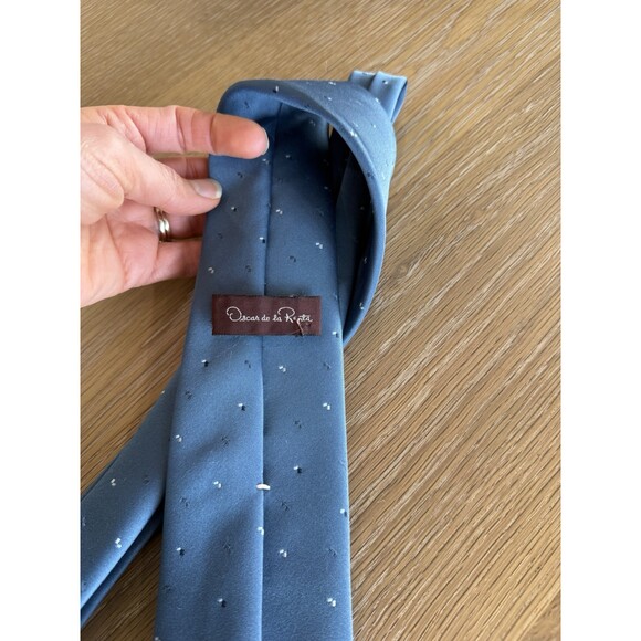 Vintage Oscar De La Renta Couture Men's Necktie Blue Silk Dotted Dress - Picture 3 of 4